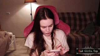 Skinny tattooed busty brunette long hair webcam babe
