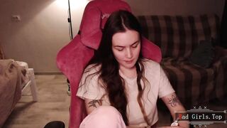 Skinny tattooed busty brunette long hair webcam babe