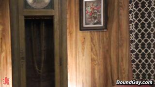 Cesar Xes Bound On Red Couch For Rope Edging And Deep Throat From Two Doms