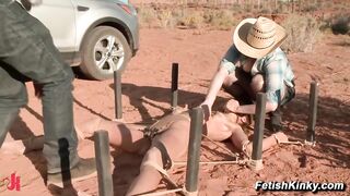 Amber Rayne Desert Spread Eagle Bondage Oral With Maestro And Claire Adams