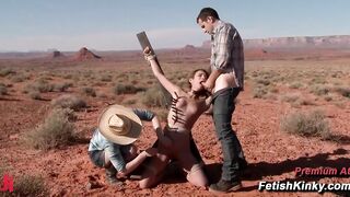 Amber Rayne Desert Spread Eagle Bondage Oral With Maestro And Claire Adams