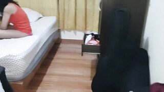 Roommate moans while I fuck her as she talks on the phone.