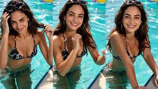 Stunning Shemale in Bikini Smiles by the Pool