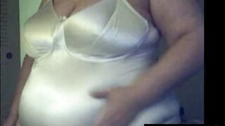 Big-Titted BBW Granny on Webcam in Satin Body Suit