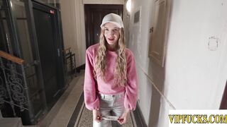 Blonde Sucks for Cash in Pink Sweater