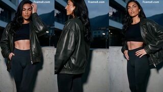 Shemale in Tight Leggings Shows Off Huge Bulge
