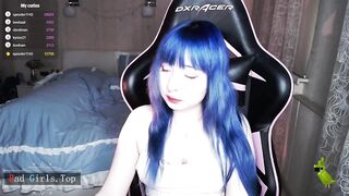 Super cute and hot blue long hair small tits teen