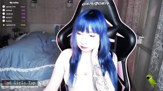 Super cute and hot blue long hair small tits teen