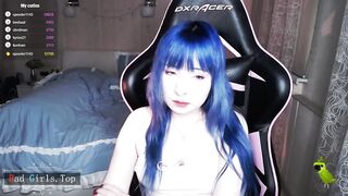 Super cute and hot blue long hair small tits teen