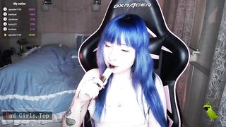 Super cute and hot blue long hair small tits teen