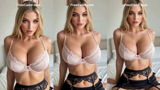 Blonde Bombshell Peels Off Her Bra and Flashes Those Massive Tits