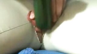 Huge Pussy Lips Masturbating with Zucchini at Home