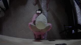 Pink Fishnet Catsuit, Ankle Boots & Rough Blowjob