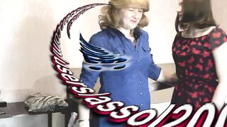 Lesbians. Two girls. Old adult sexy blonde woman and beautiful brunette girl in bedroom. Kiss. Pussy. Ass. Bisexual. Doggstyle