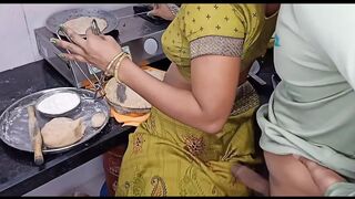 Indian desi aunty making food in Kitchen our husband went to come sex and cow girl style sex with hot boobs
