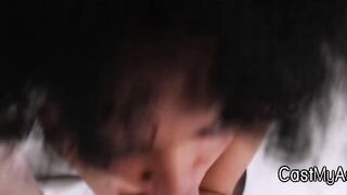 Throating curly Brazilian amateur in her new pantyhose